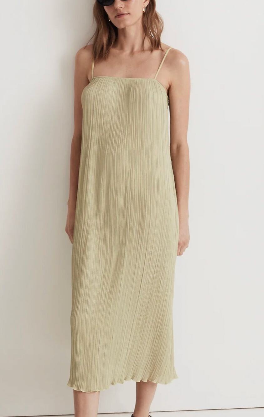 Green Olive Madewell The Goldie Midi Dress in Plissé 10